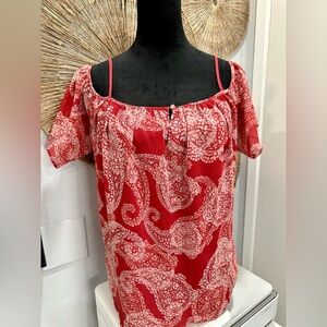 Soho Jeans Rust-red Paisley Off-Shoulder Blouse